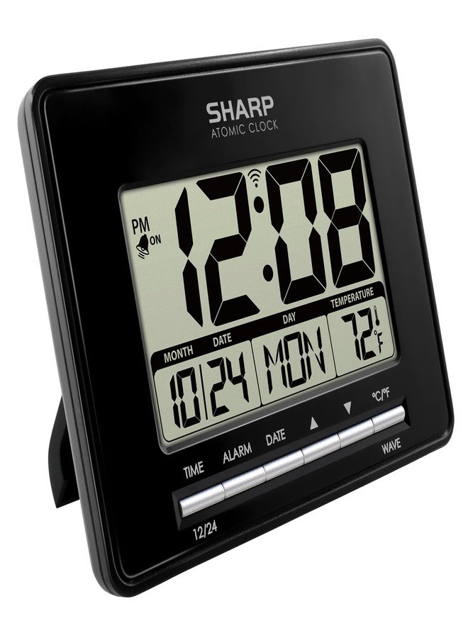 Sharp Atomic Desktop Clock – Auto Set Digital Alarm Clock - Atomic Accuracy - Easy to Read Screen with Time/Date/Temperature Display- Perfect for Nightstand or Desk - Image 1